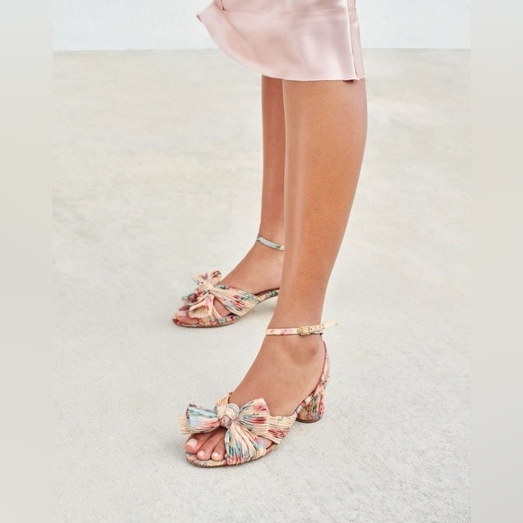 Loeffler Randall Dahlia Pleated Bow Heels Ankle Strap Cream Floral 10.5 - Picture 14 of 14